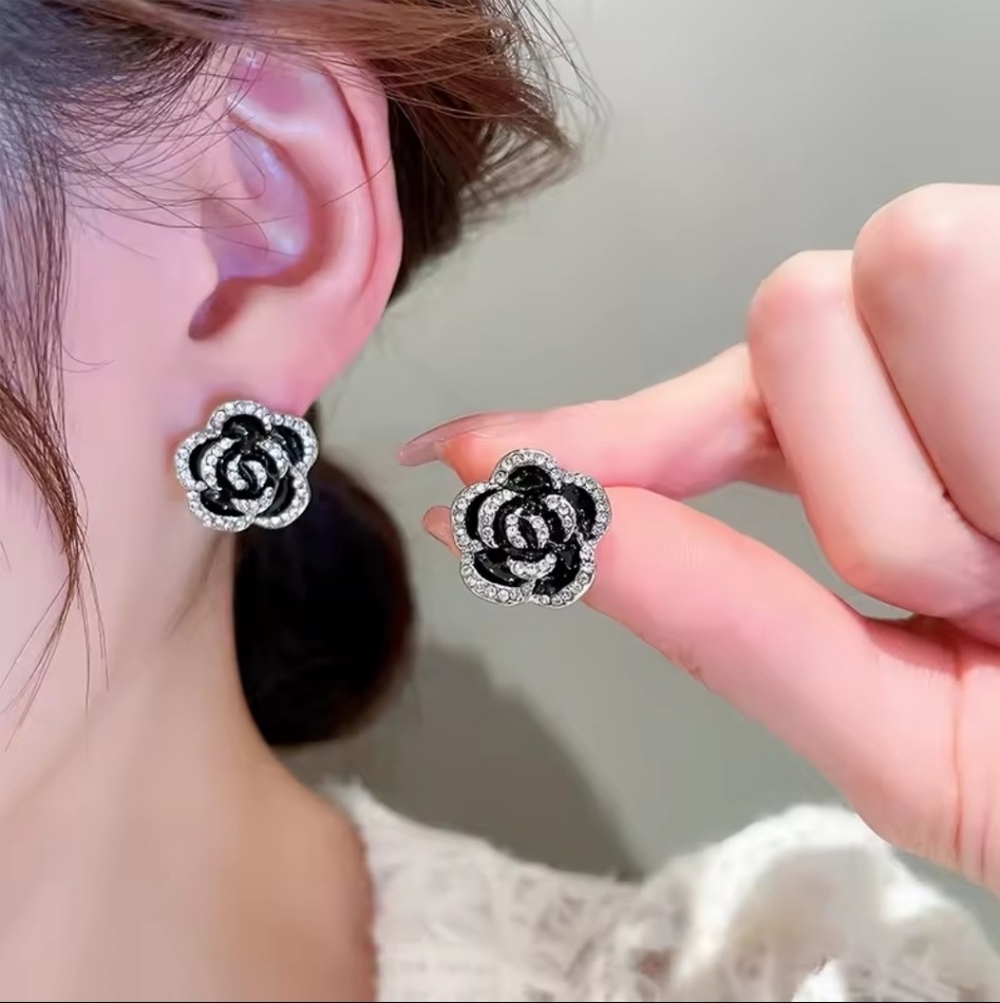 Crystal Flower Jewelry Earrings Camellia Fashion Studs